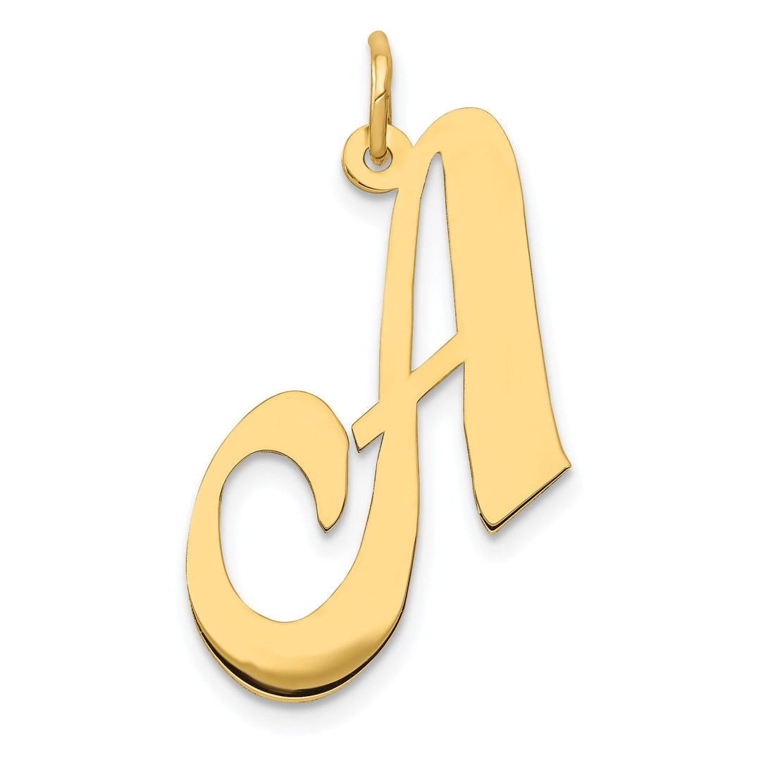 14K Yellow Gold Large Size Fancy Script Letter A Initial Charm Pendant