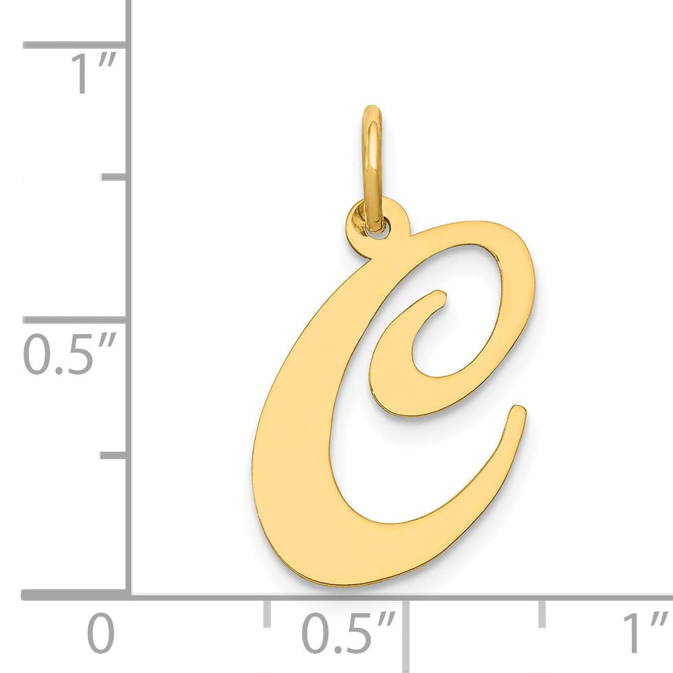 14K Yellow Gold Large Size Fancy Script Letter C Initial Charm Pendant