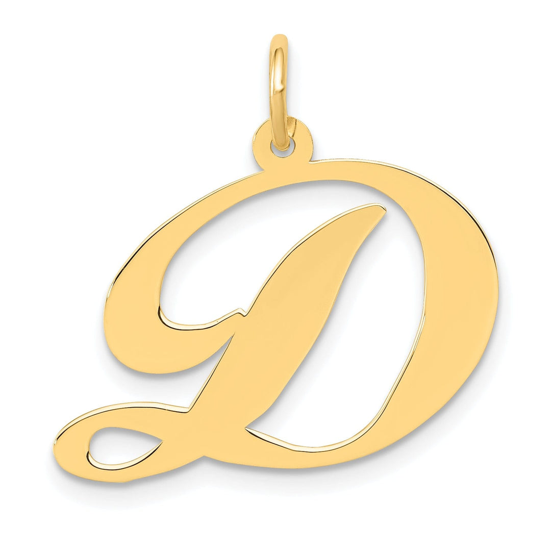 14K Yellow Gold Large Size Fancy Script Letter D Initial Charm Pendant