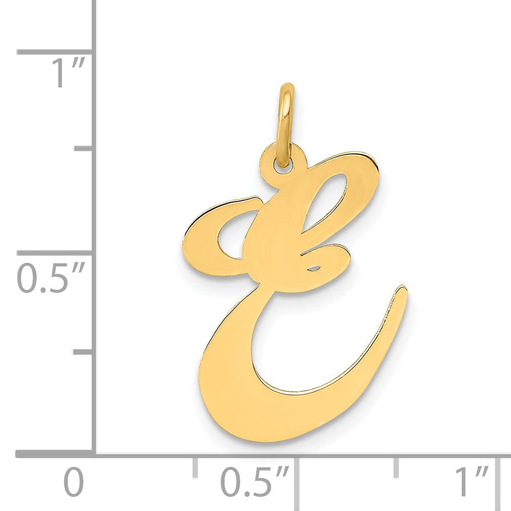 14K Yellow Gold Large Size Fancy Script Letter E Initial Charm Pendant