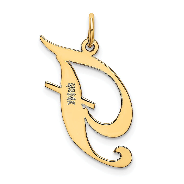 14K Yellow Gold Large Size Fancy Script Letter F Initial Charm Pendant
