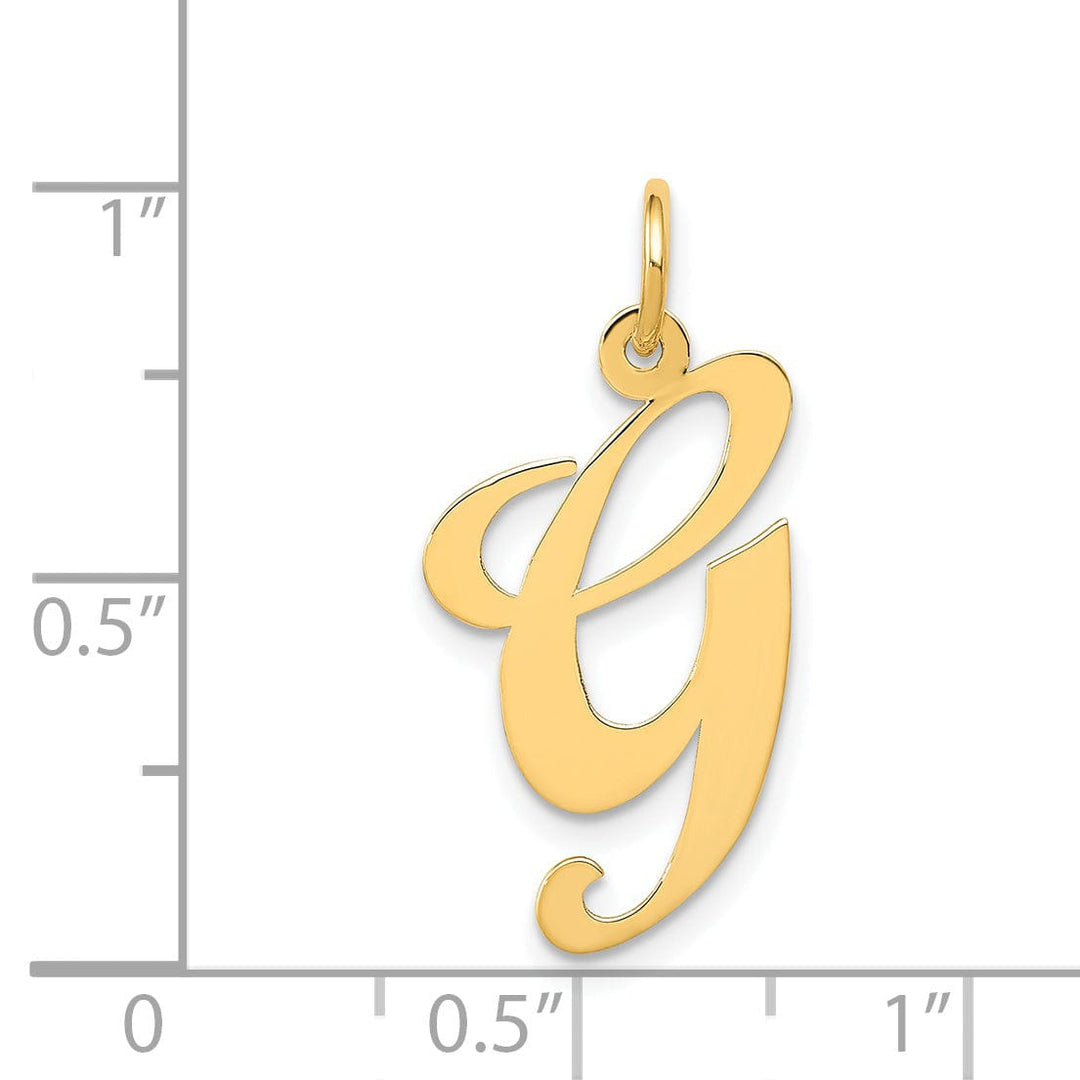 14K Yellow Gold Large Size Fancy Script Letter G Initial Charm Pendant