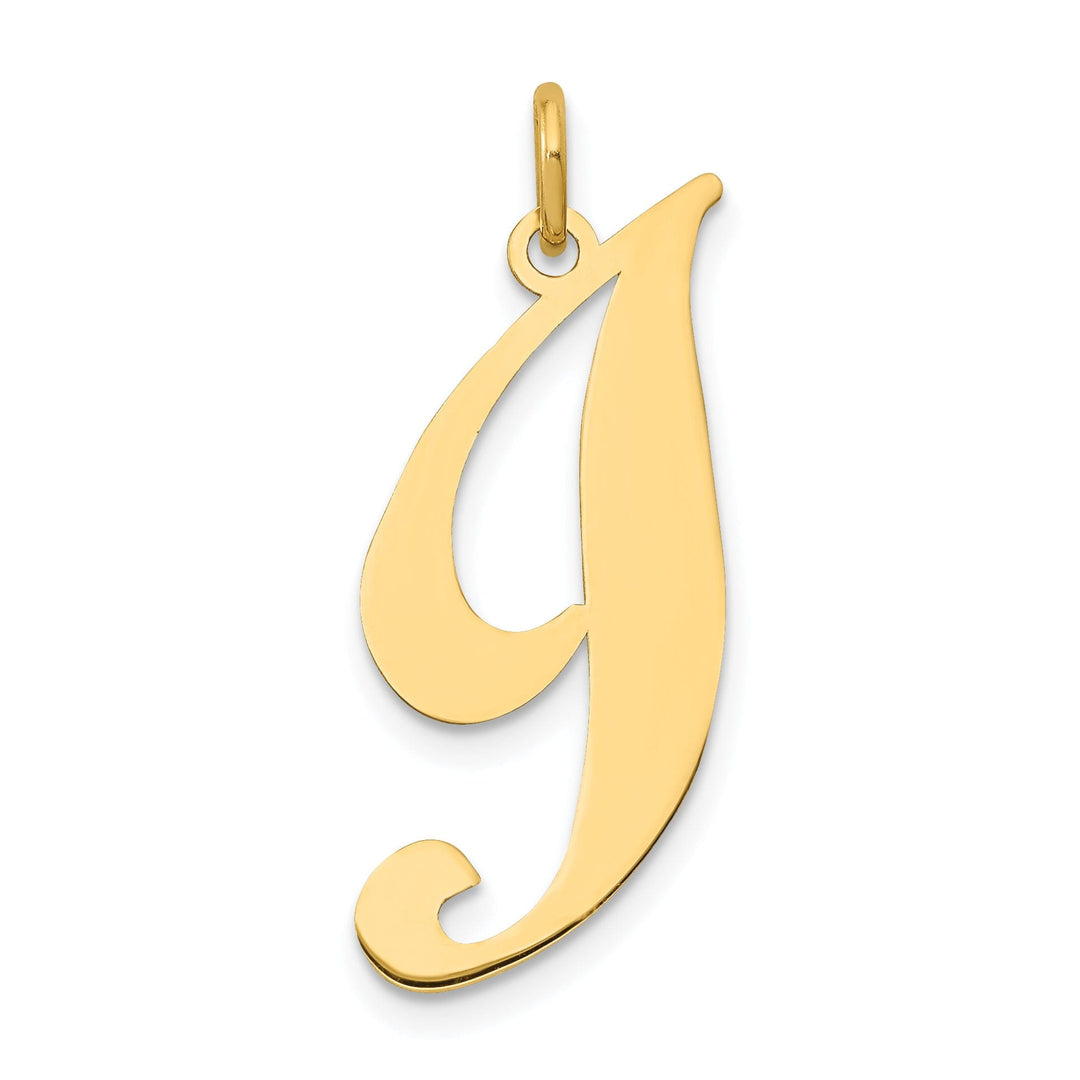 14K Yellow Gold Large Size Fancy Script Letter I Initial Charm Pendant