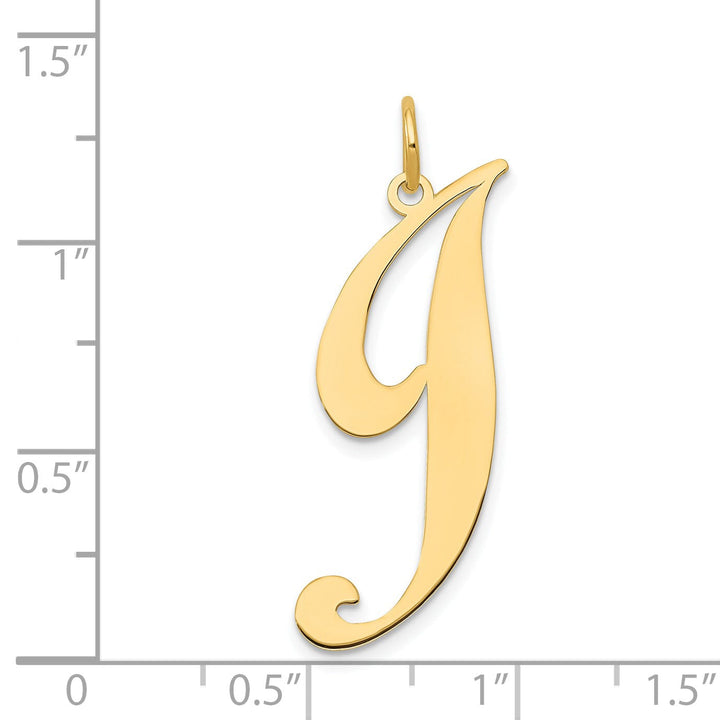 14K Yellow Gold Large Size Fancy Script Letter J Initial Charm Pendant