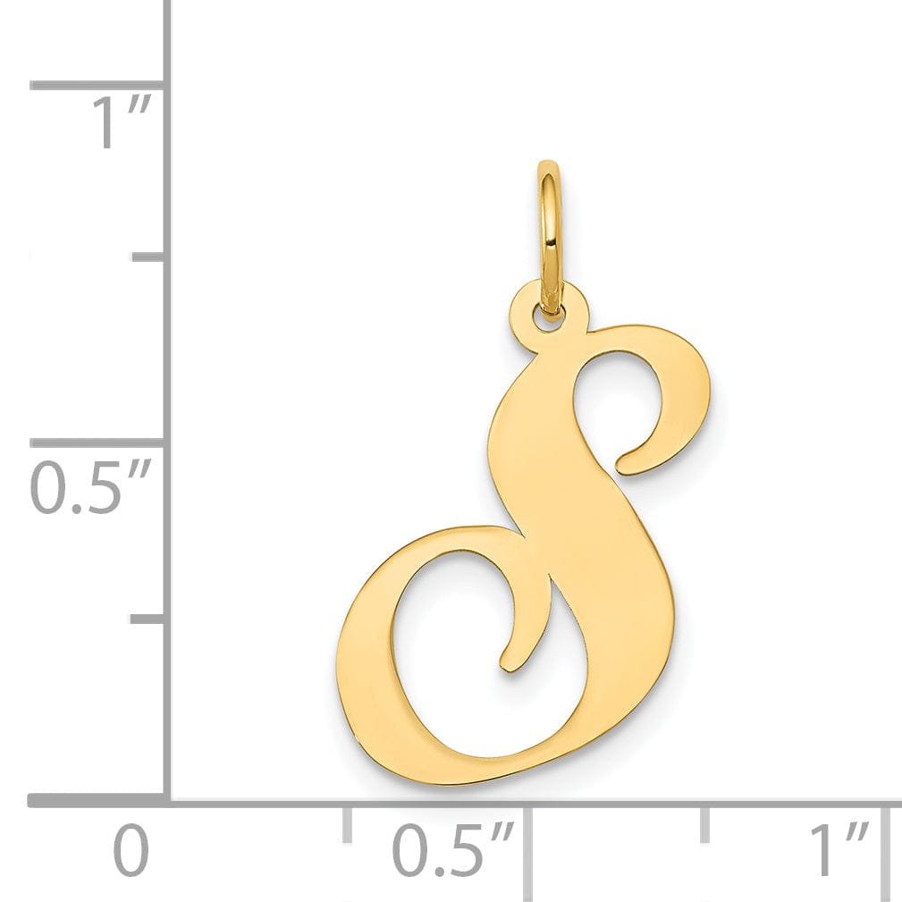 14K Yellow Gold Large Size Fancy Script Letter S Initial Charm Pendant