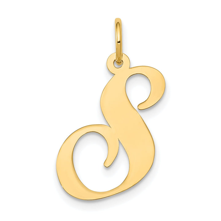 14K Yellow Gold Large Size Fancy Script Letter S Initial Charm Pendant