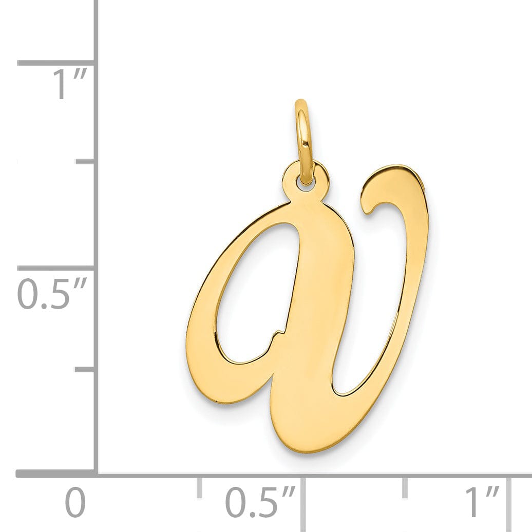 14K Yellow Gold Large Size Fancy Script Letter V Initial Charm Pendant