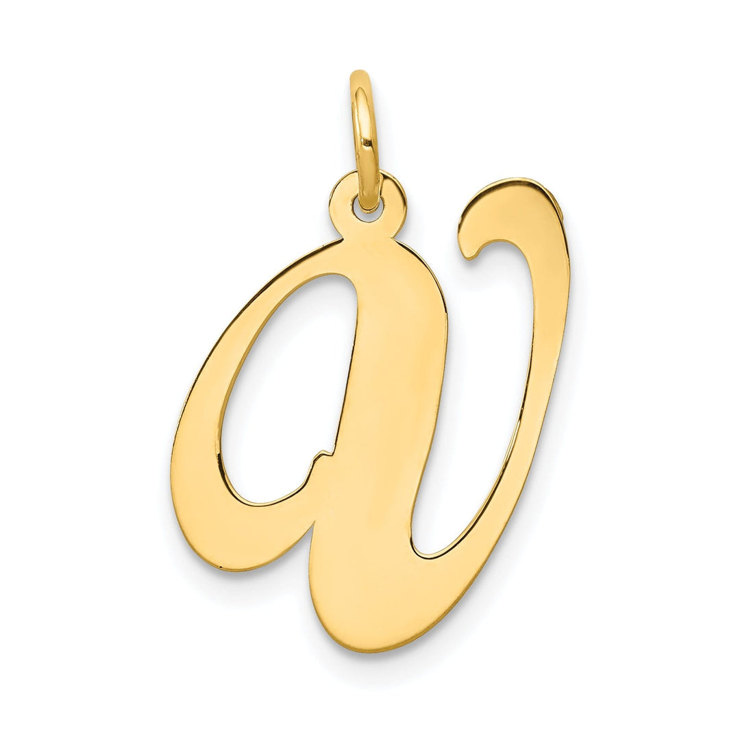 14K Yellow Gold Large Size Fancy Script Letter V Initial Charm Pendant