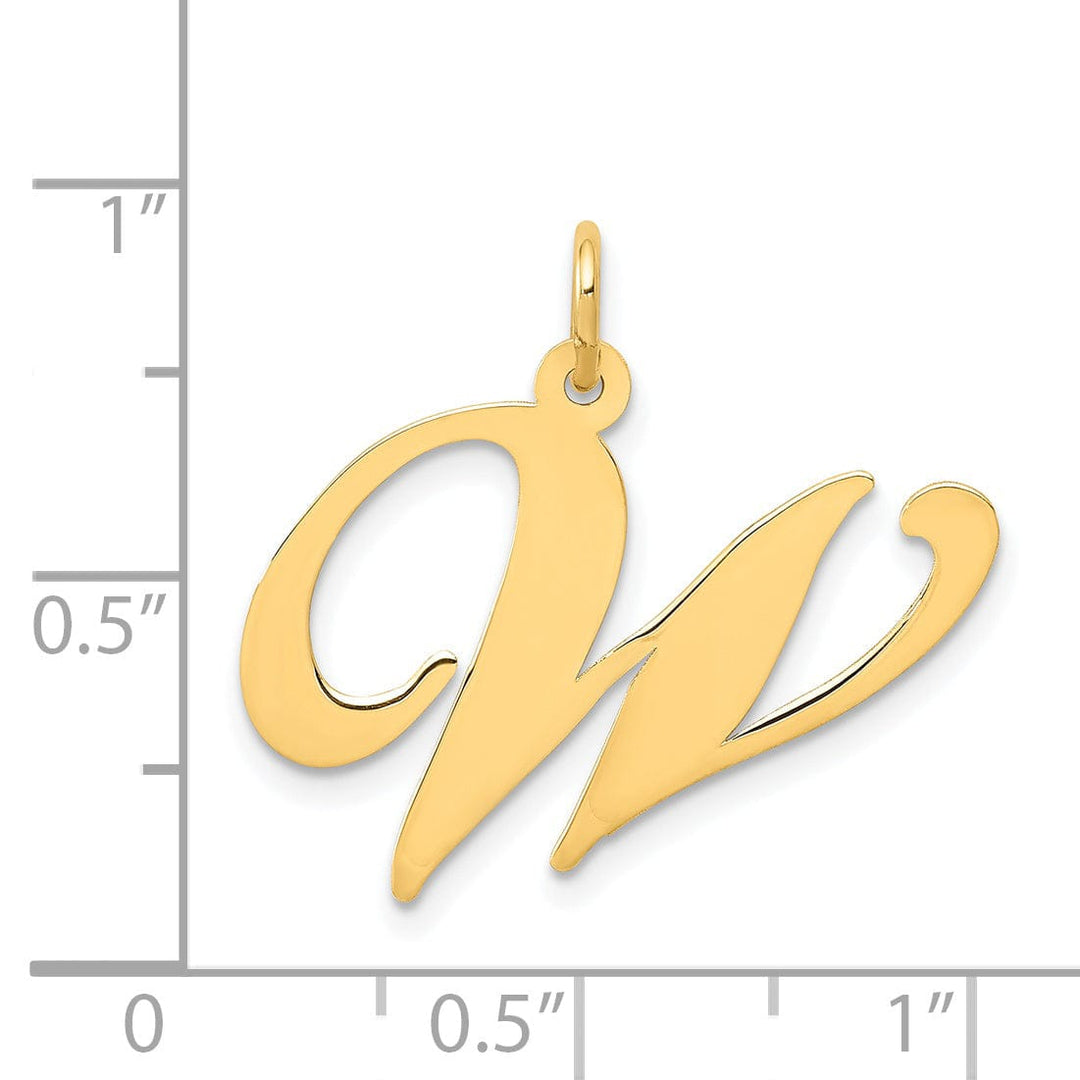 14K Yellow Gold Large Size Fancy Script Letter W Initial Charm Pendant