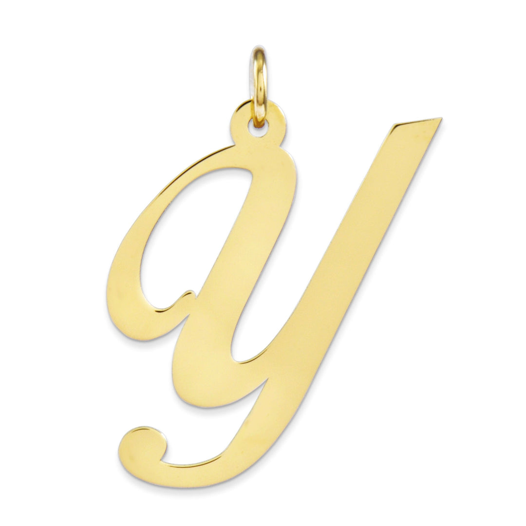 14K Yellow Gold Large Size Fancy Script Letter Y Initial Charm Pendant