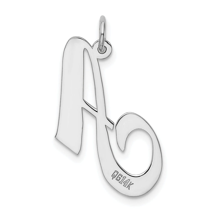 14K White Gold Large Size Fancy Script Letter A Initial Charm Pendant