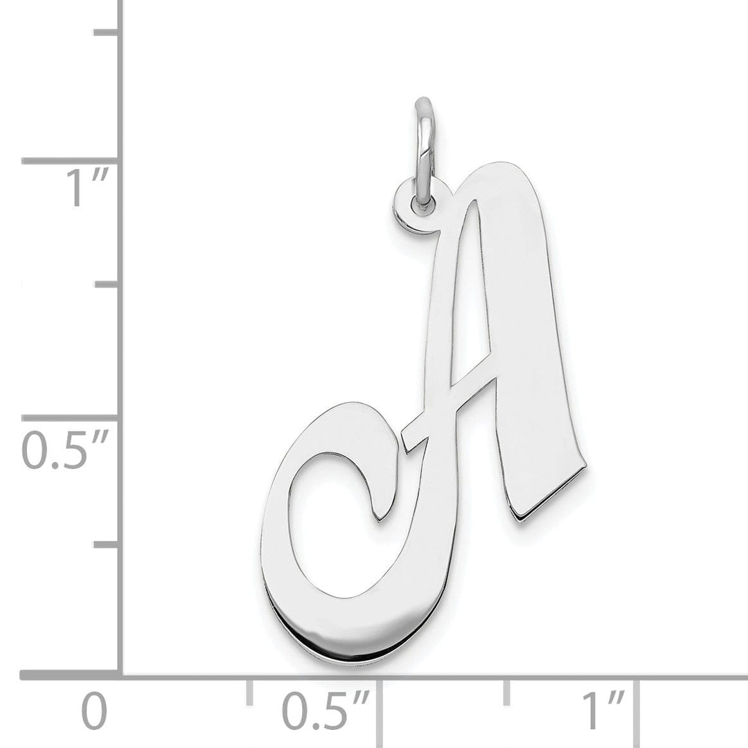 14K White Gold Large Size Fancy Script Letter A Initial Charm Pendant