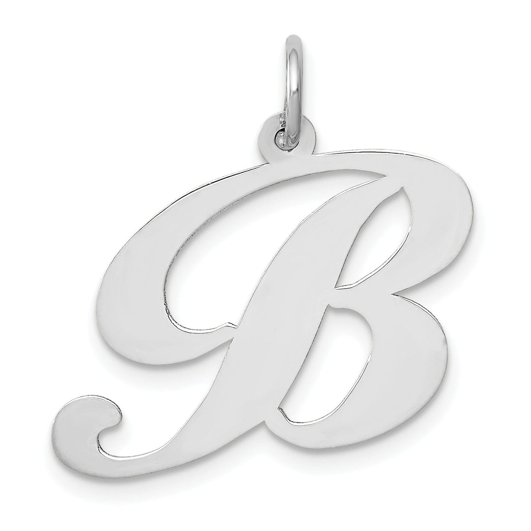 14K White Gold Large Size Fancy Script Letter B Initial Charm Pendant