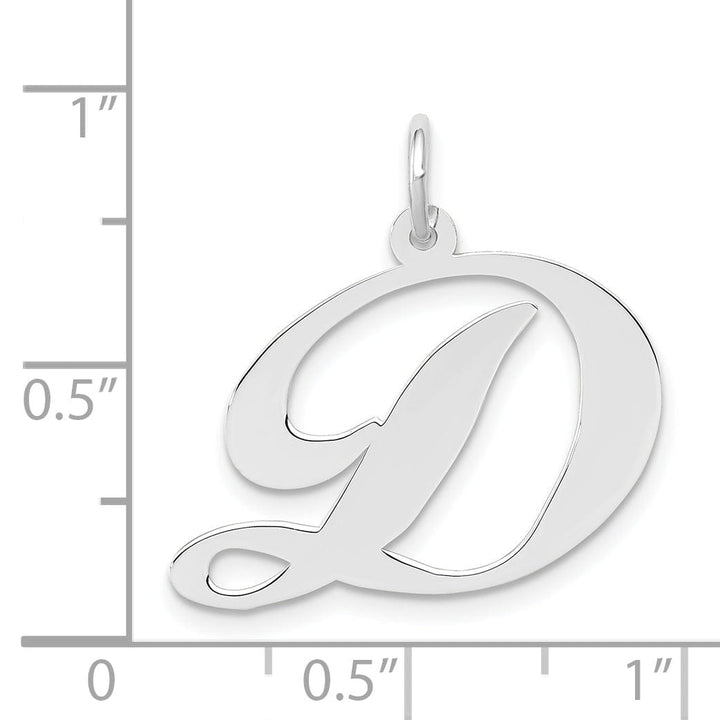 14K White Gold Large Size Fancy Script Letter D Initial Charm Pendant