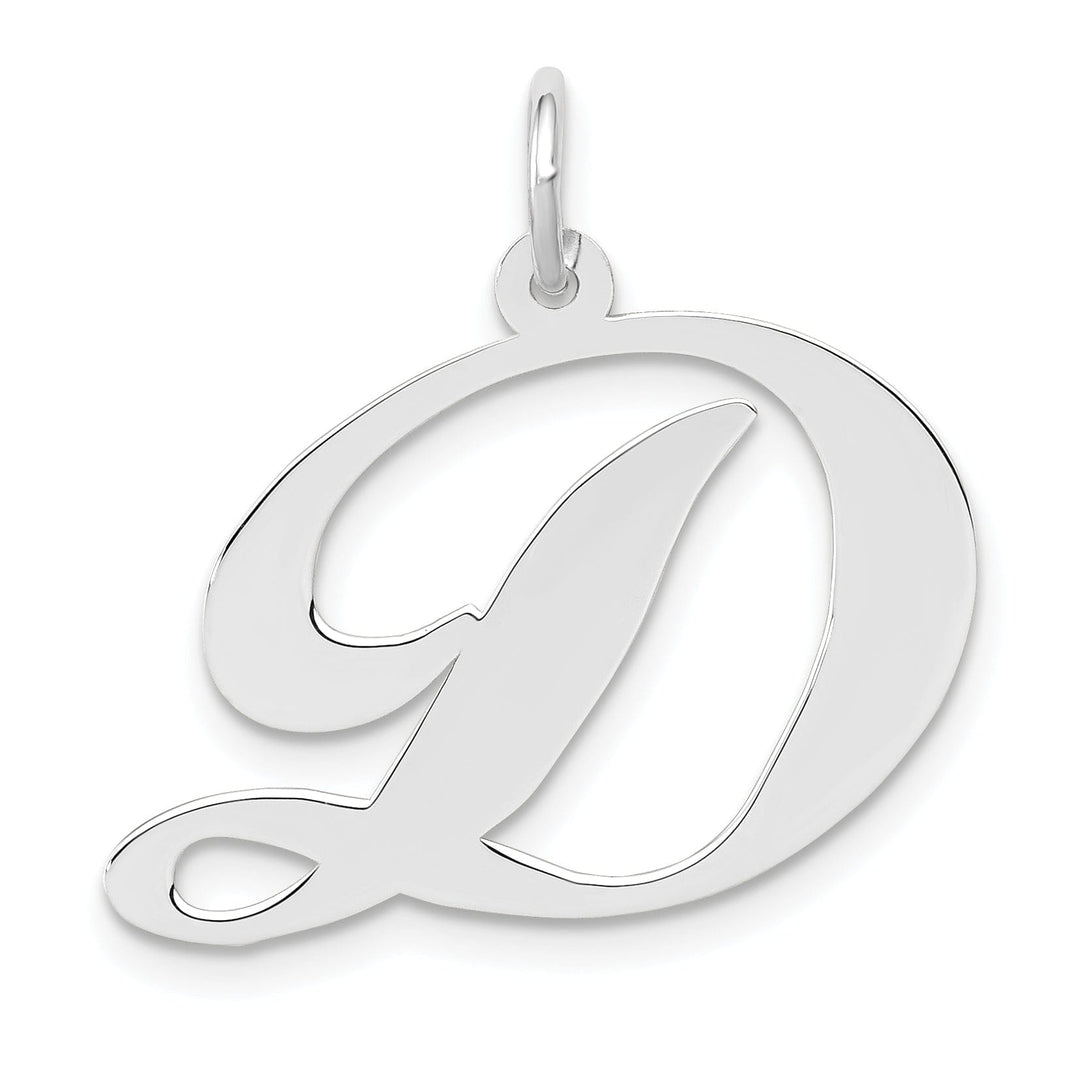 14K White Gold Large Size Fancy Script Letter D Initial Charm Pendant