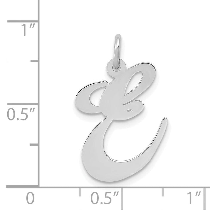 14K White Gold Large Size Fancy Script Letter E Initial Charm Pendant