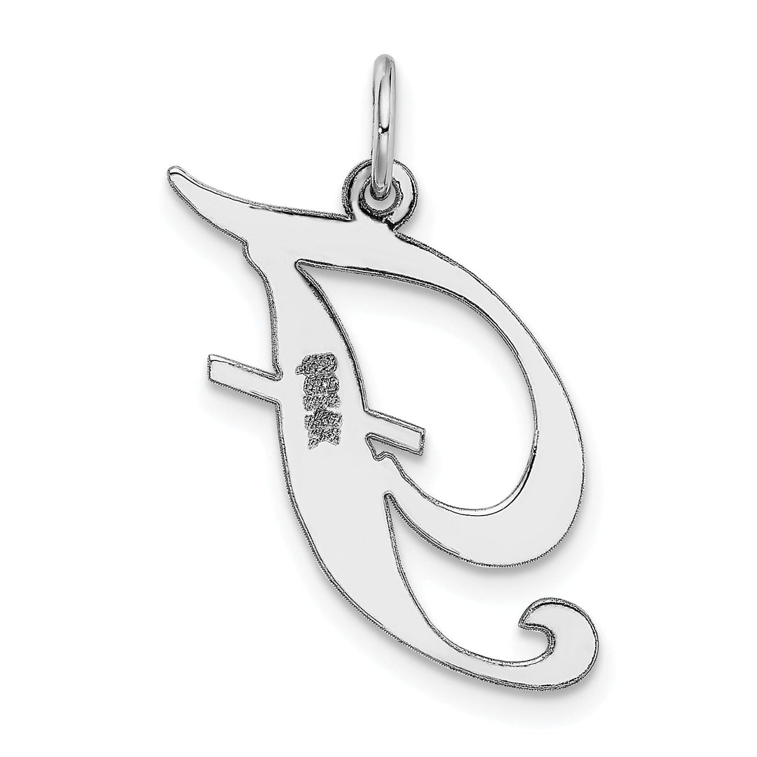 14K White Gold Large Size Fancy Script Letter F Initial Charm Pendant