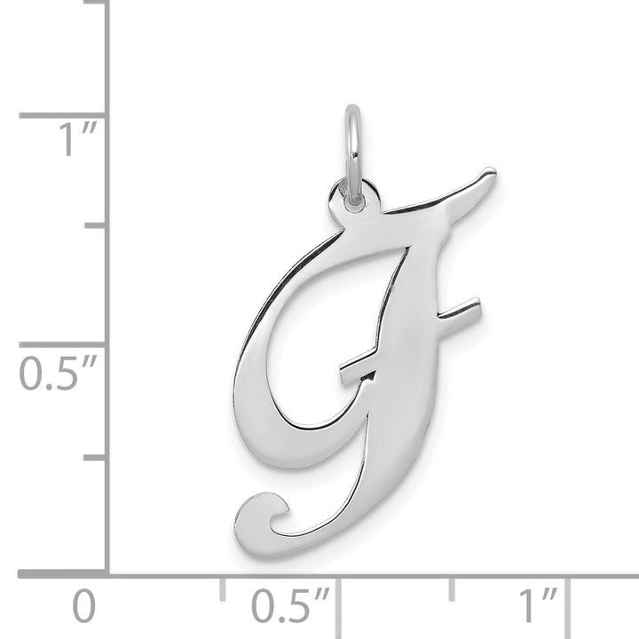 14K White Gold Large Size Fancy Script Letter F Initial Charm Pendant