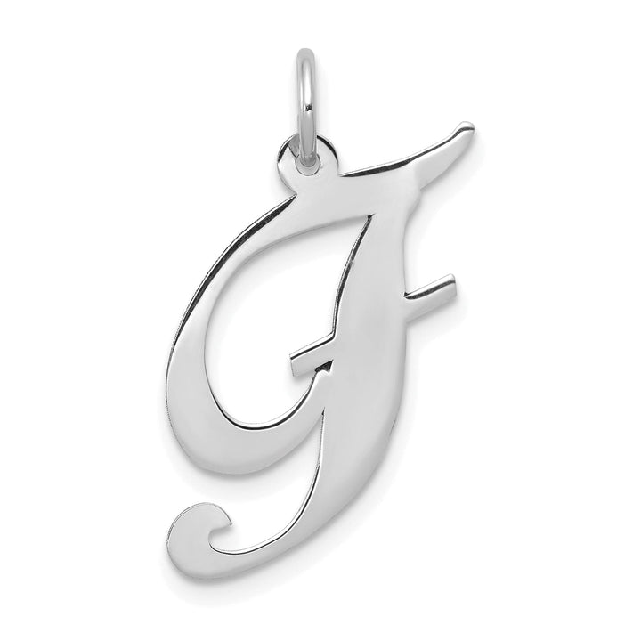 14K White Gold Large Size Fancy Script Letter F Initial Charm Pendant