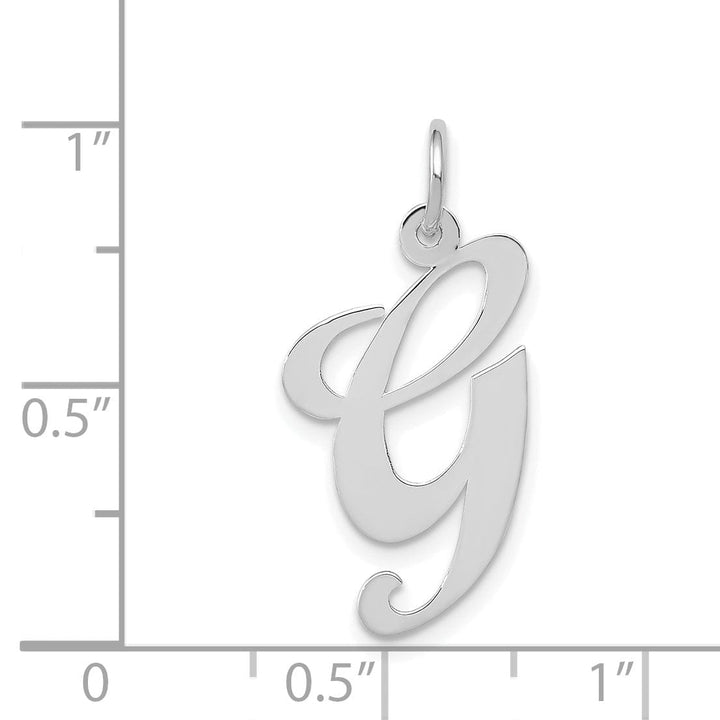 14K White Gold Large Size Fancy Script Letter G Initial Charm Pendant