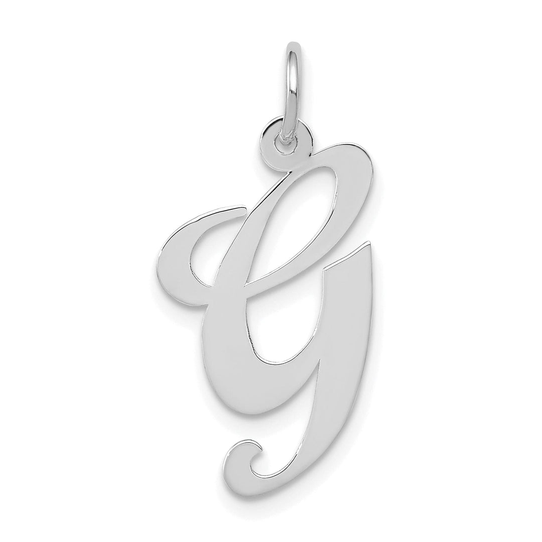 14K White Gold Large Size Fancy Script Letter G Initial Charm Pendant