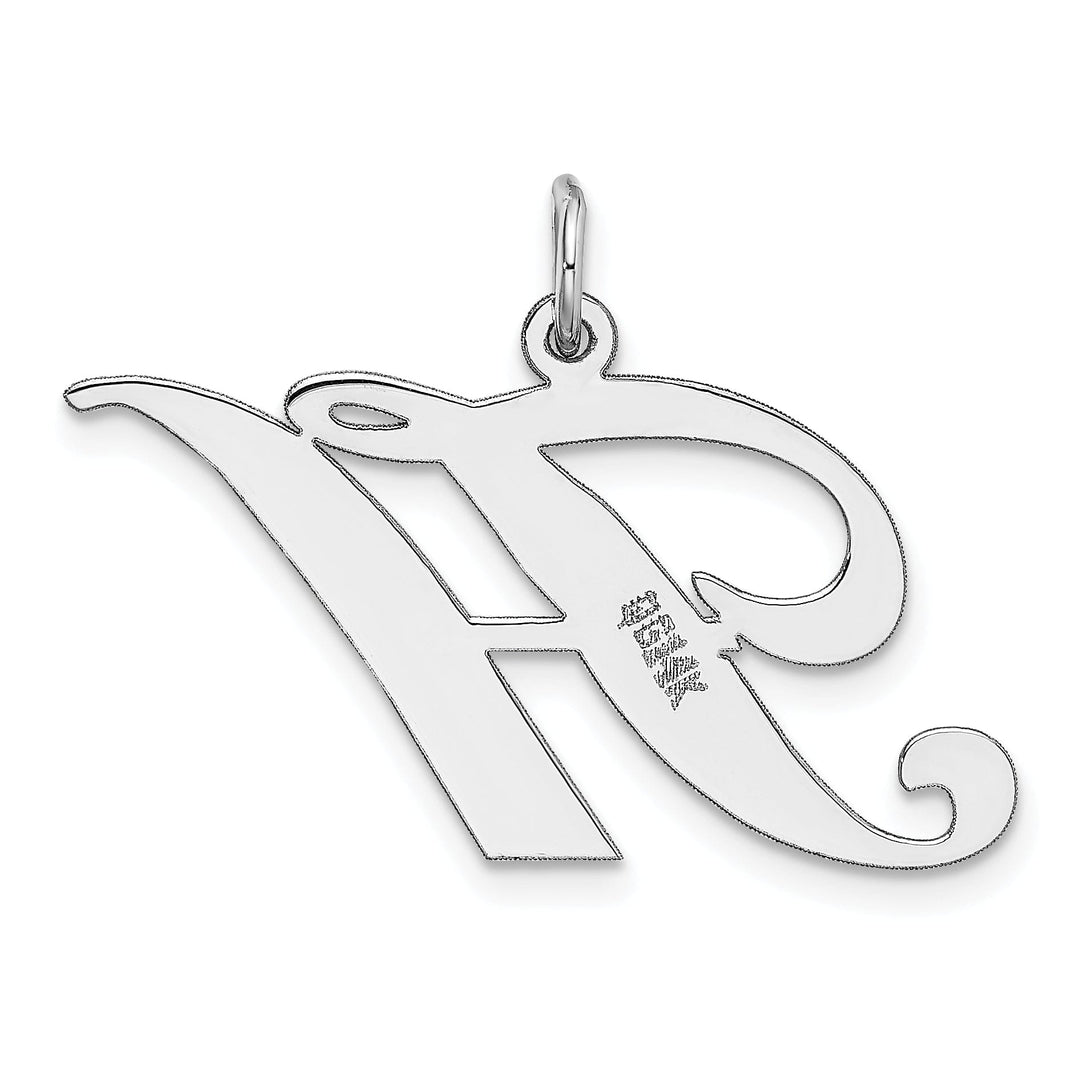 14K White Gold Large Size Fancy Script Letter H Initial Charm Pendant
