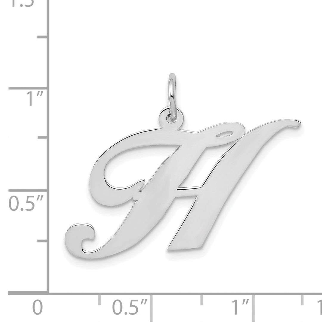 14K White Gold Large Size Fancy Script Letter H Initial Charm Pendant