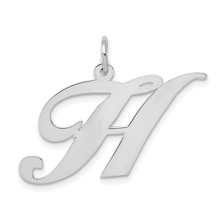 14K White Gold Large Size Fancy Script Letter H Initial Charm Pendant
