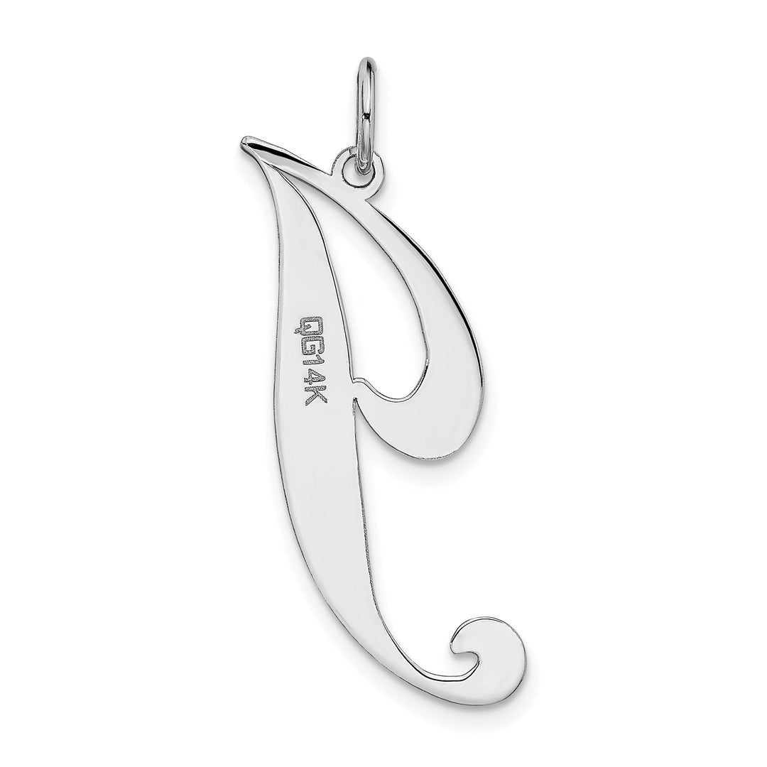 14K White Gold Large Size Fancy Script Letter J Initial Charm Pendant