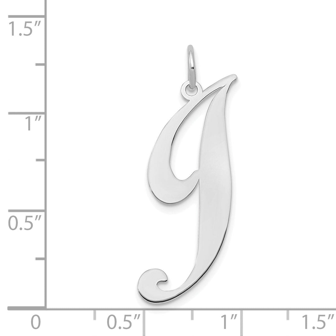 14K White Gold Large Size Fancy Script Letter J Initial Charm Pendant