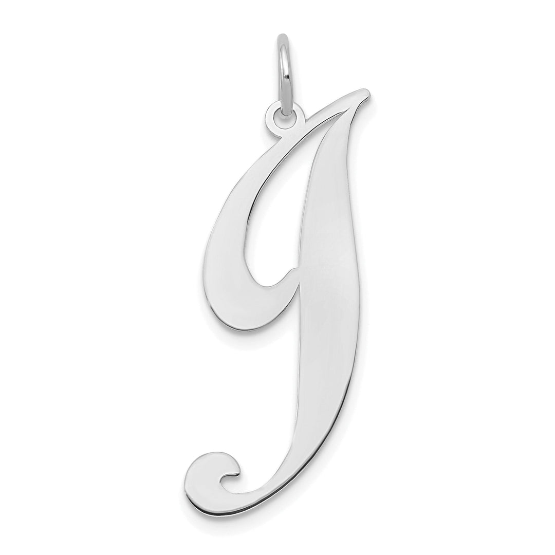 14K White Gold Large Size Fancy Script Letter J Initial Charm Pendant