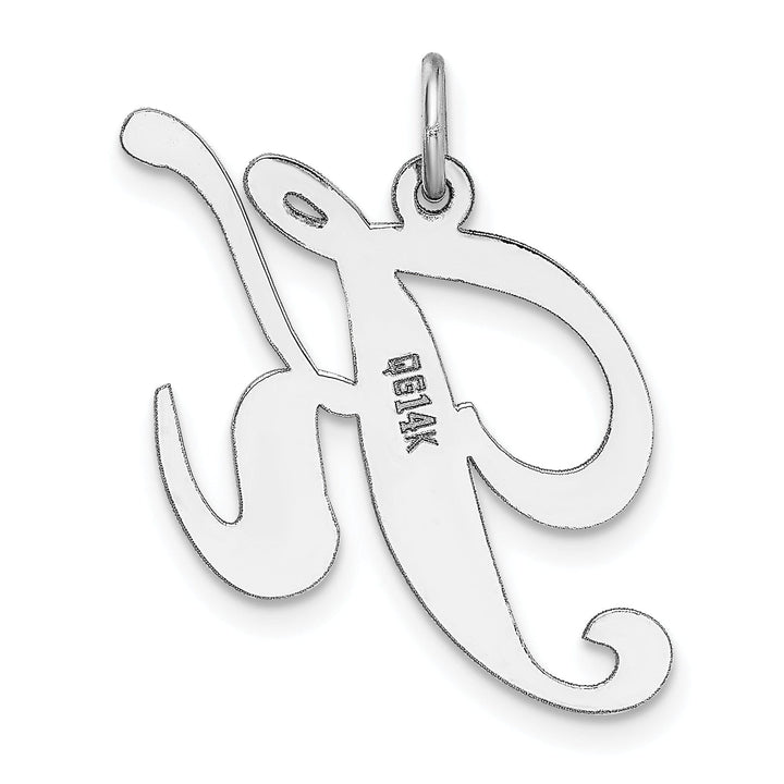 14K White Gold Large Size Fancy Script Letter K Initial Charm Pendant