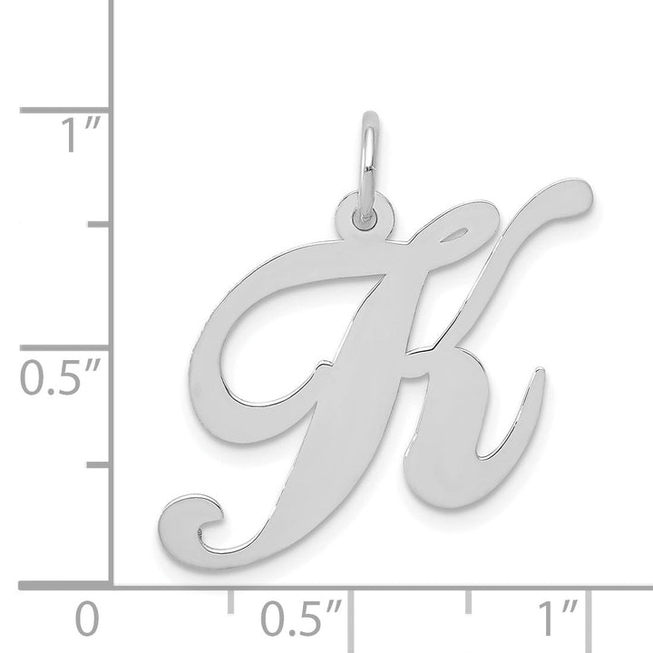 14K White Gold Large Size Fancy Script Letter K Initial Charm Pendant