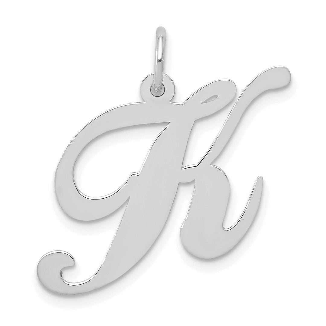 14K White Gold Large Size Fancy Script Letter K Initial Charm Pendant