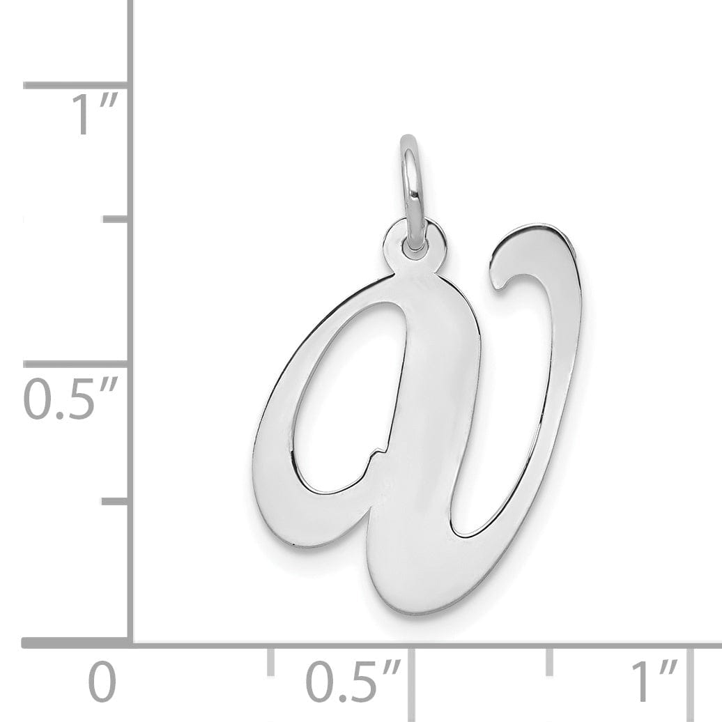14K White Gold Large Size Fancy Script Letter V Initial Charm Pendant