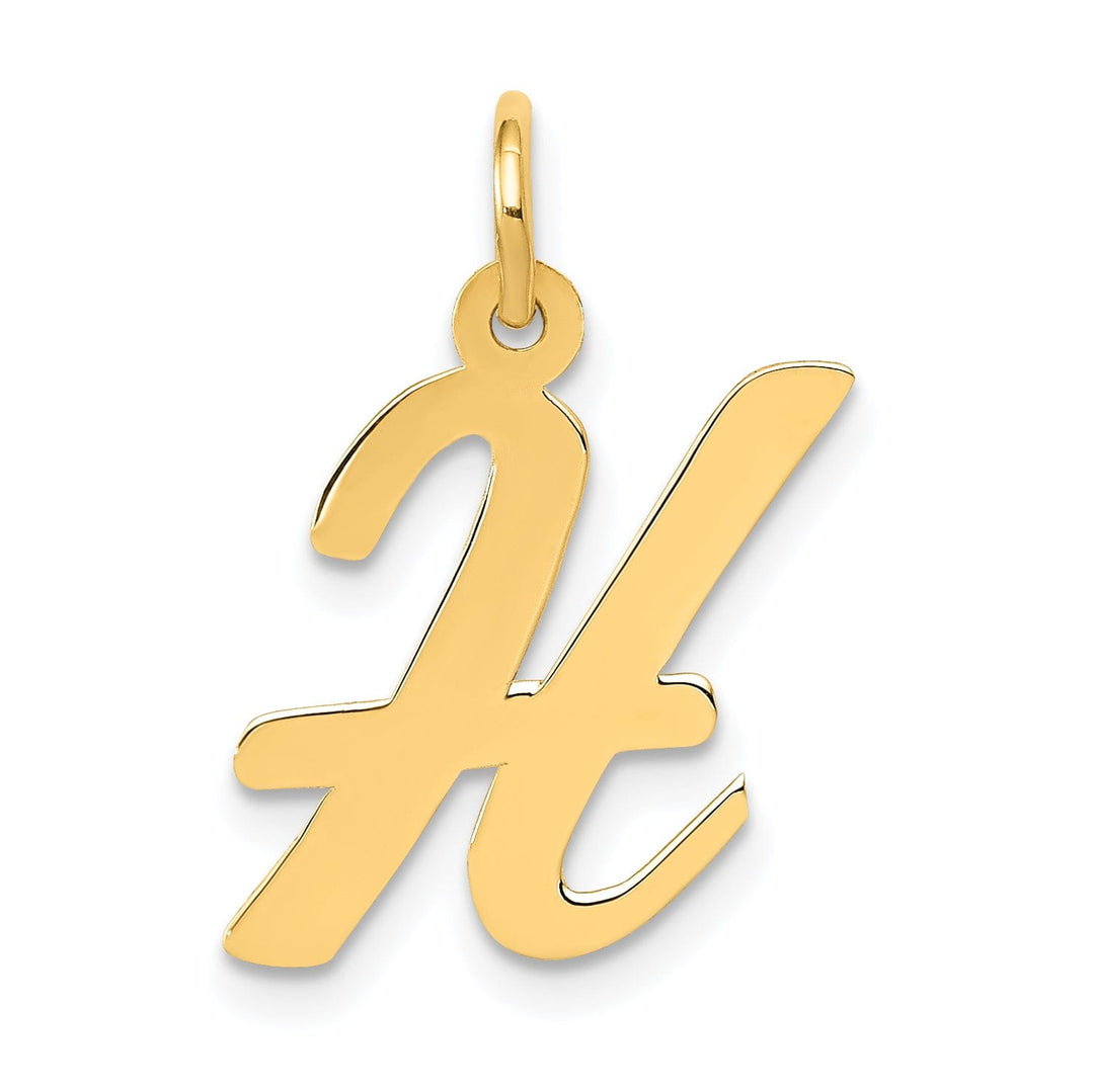 14K Yellow Gold Medium Size Fancy Script Design Letter H Initial Pendant