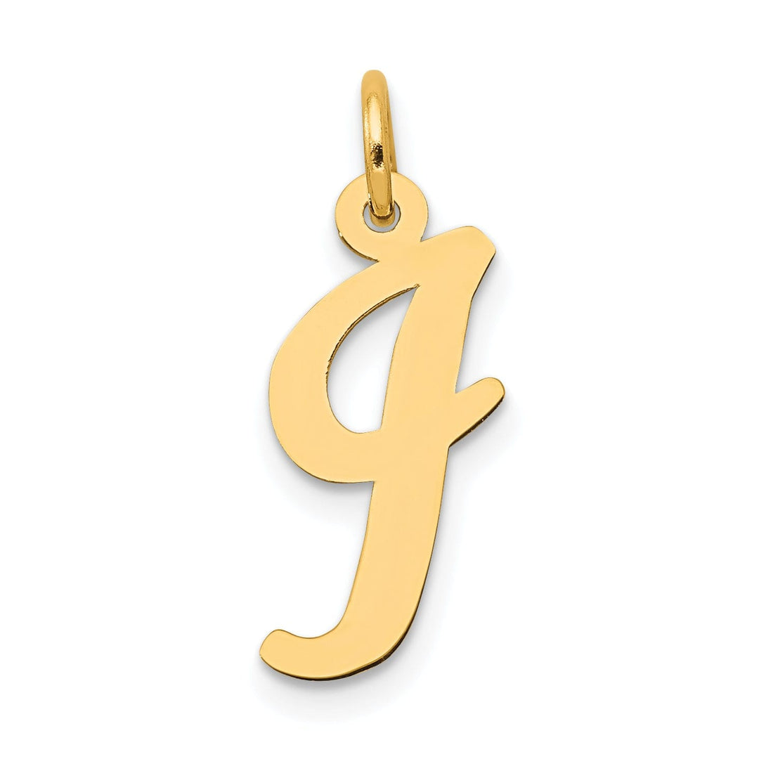 14K Yellow Gold Medium Size Fancy Script Design Letter I Initial Pendant