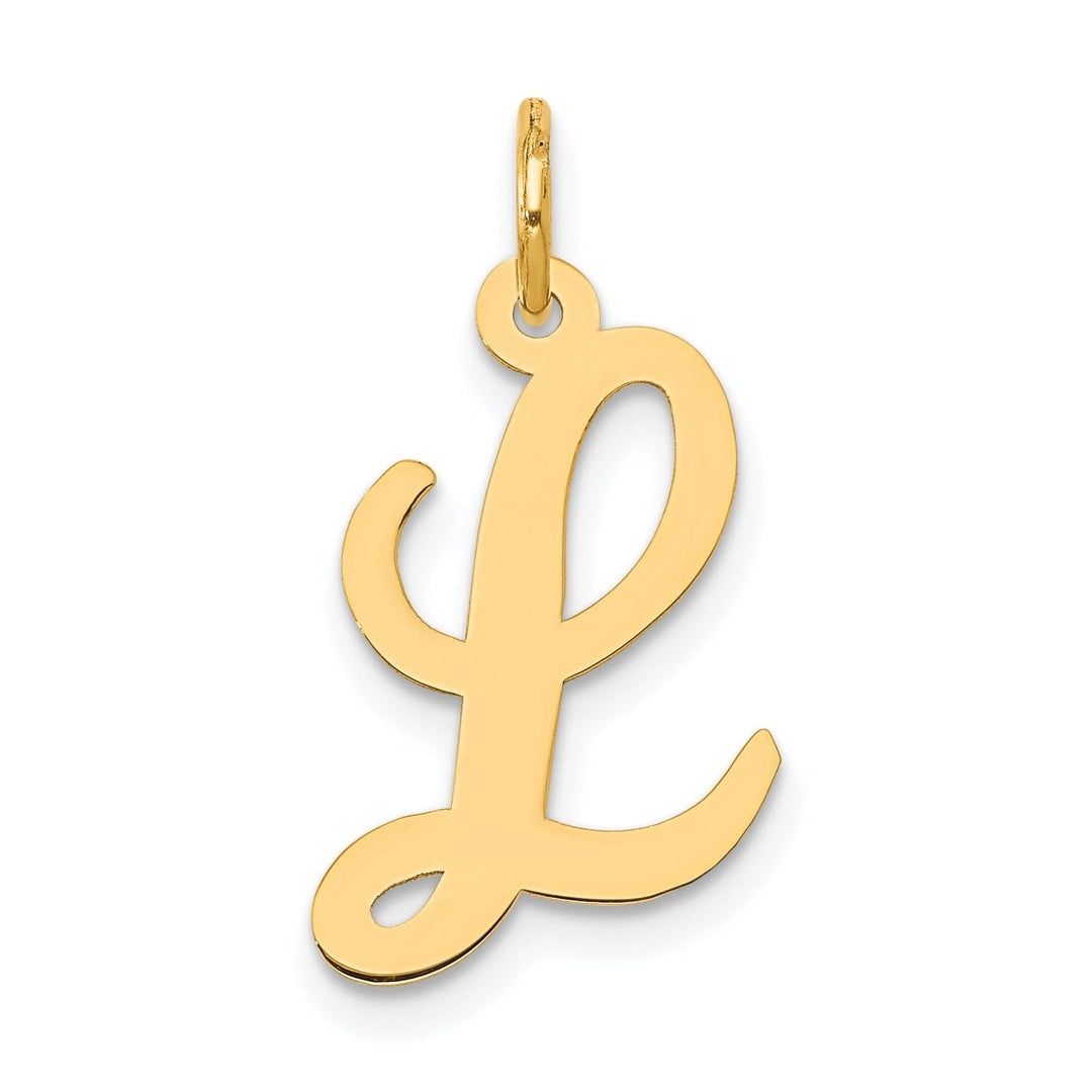 14K Yellow Gold Medium Size Fancy Script Design Letter L Initial Pendant