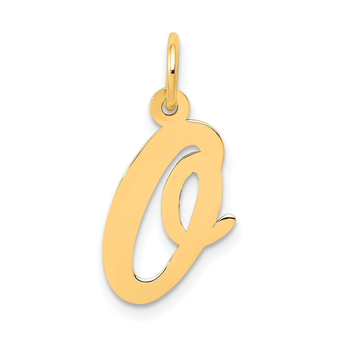 14K Yellow Gold Medium Size Fancy Script Design Letter O Initial Pendant