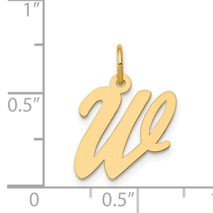 14K Yellow Gold Medium Size Fancy Script Design Letter W Initial Pendant