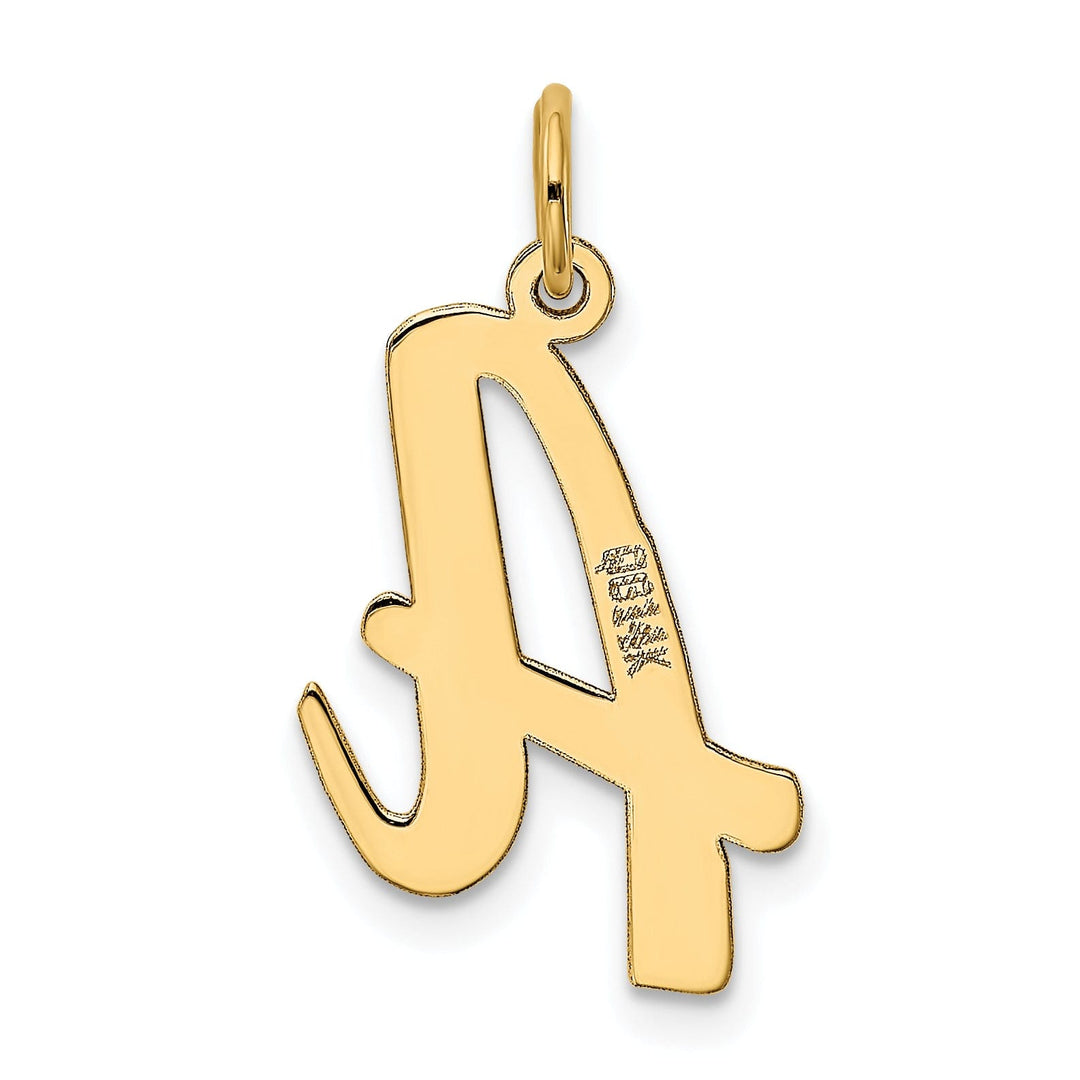 14K Yellow Gold Large Size Fancy Script Design Letter A Initial Pendant