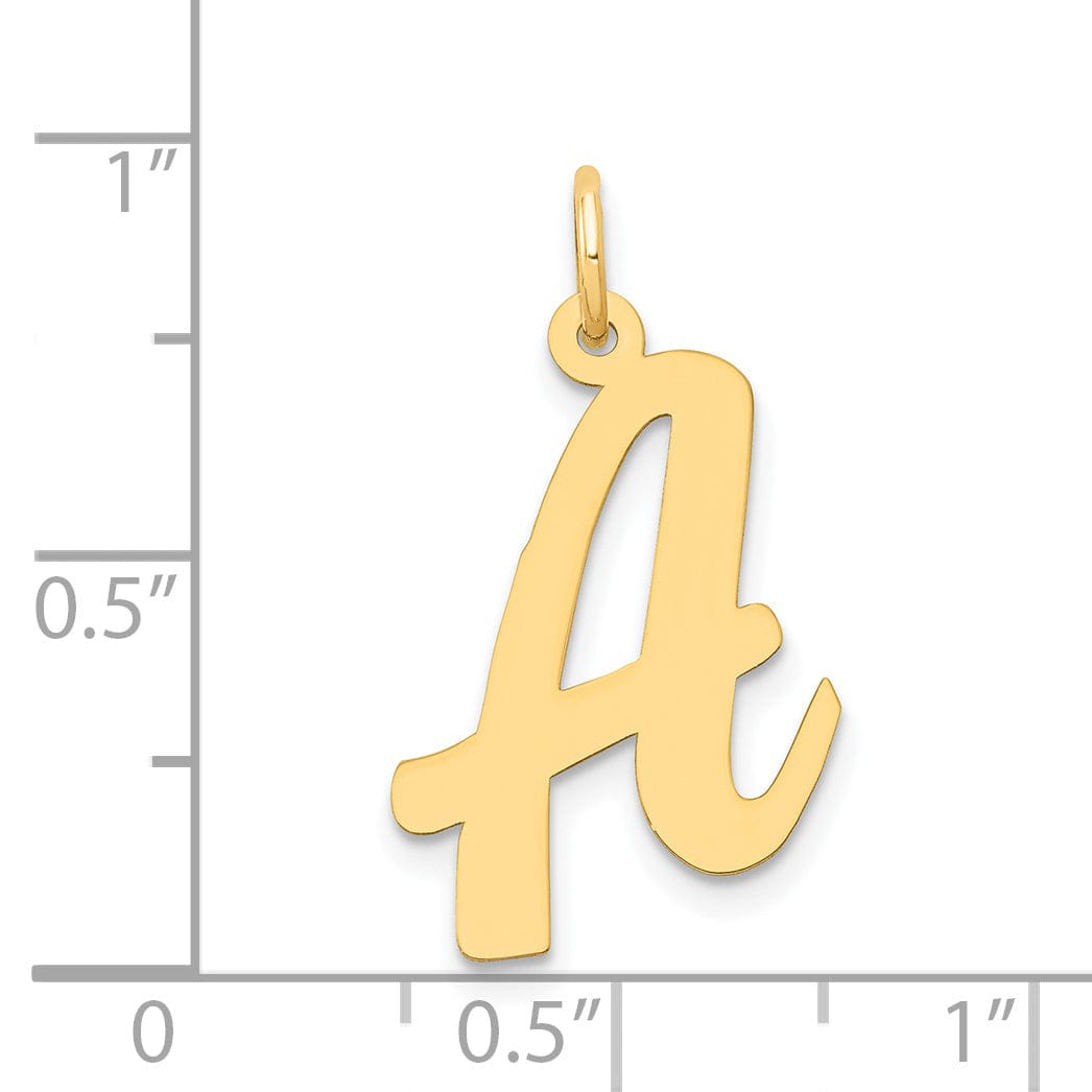 14K Yellow Gold Large Size Fancy Script Design Letter A Initial Pendant