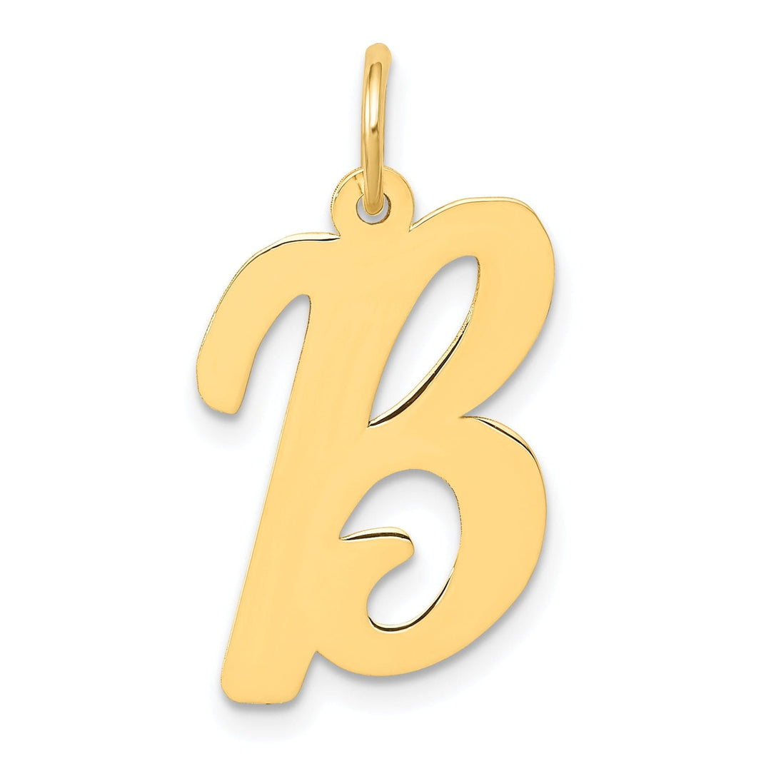 14K Yellow Gold Large Size Fancy Script Design Letter B Initial Pendant