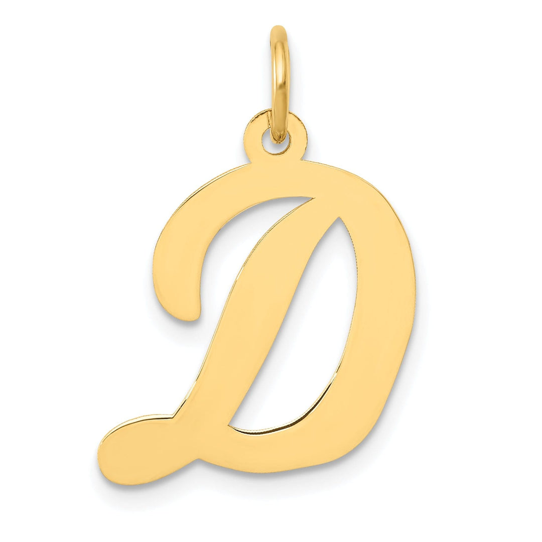 14K Yellow Gold Large Size Fancy Script Design Letter D Initial Pendant