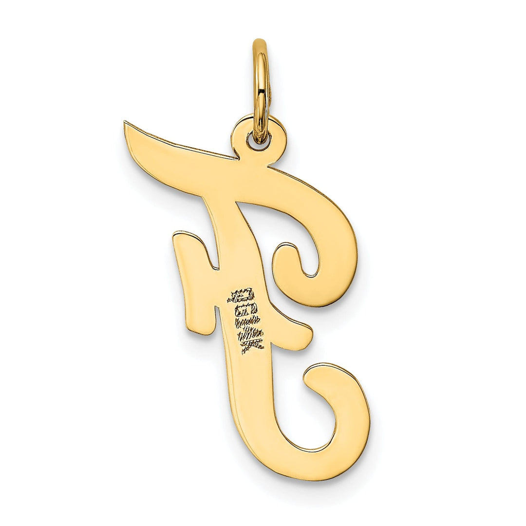 14K Yellow Gold Large Size Fancy Script Design Letter F Initial Pendant