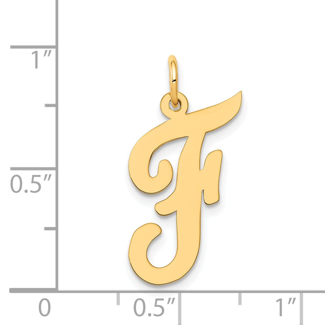 14K Yellow Gold Large Size Fancy Script Design Letter F Initial Pendant