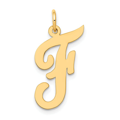 14K Yellow Gold Large Size Fancy Script Design Letter F Initial Pendant