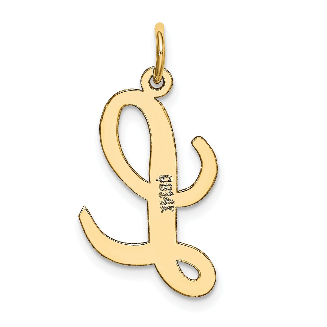 14K Yellow Gold Large Size Fancy Script Design Letter L Initial Pendant