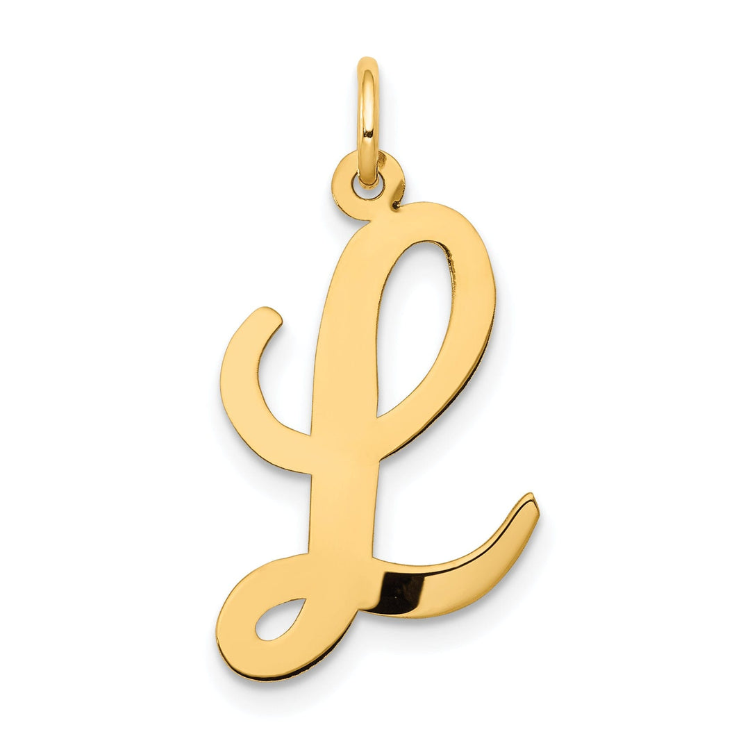 14K Yellow Gold Large Size Fancy Script Design Letter L Initial Pendant