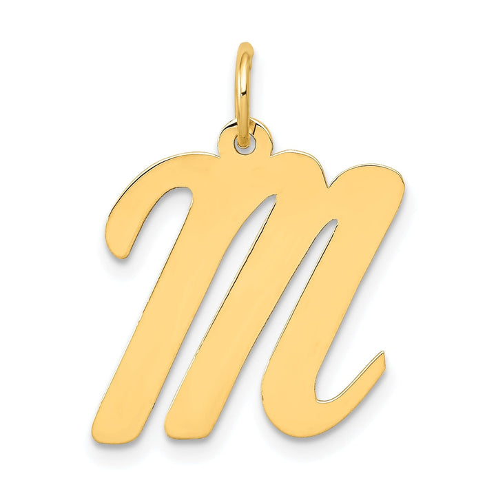 14K Yellow Gold Large Size Fancy Script Design Letter M Initial Pendant